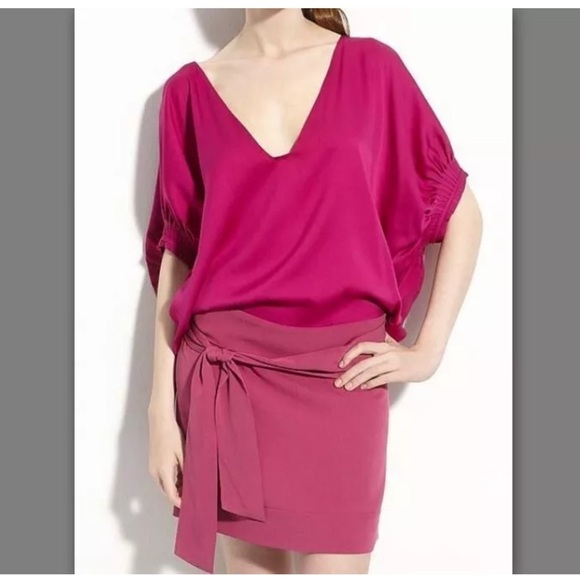 DVF Diane Von Furstenberg Edna Dress Silk Mini Dolman Sleeve V Neckline Size 12 - Picture 1 of 11